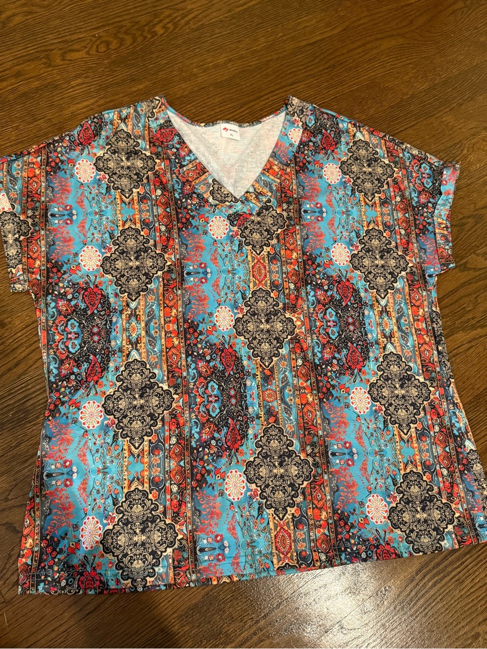 Vibrant Boho V-Neck Top in Turquoise & Coral